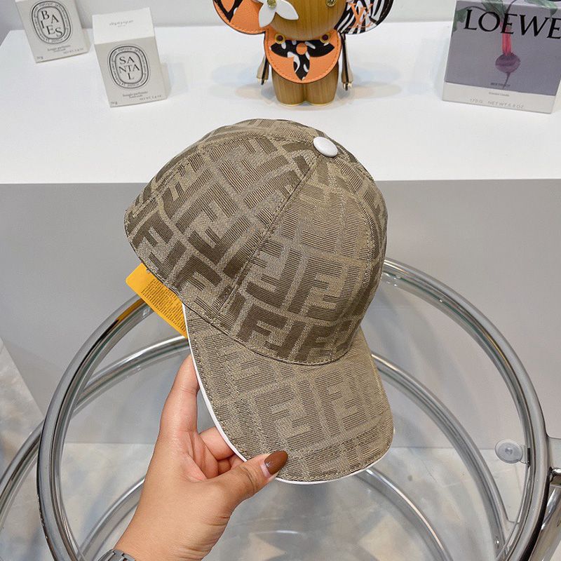 Affordable Fendi Baseball Cap In FF Motif Cotton Beige