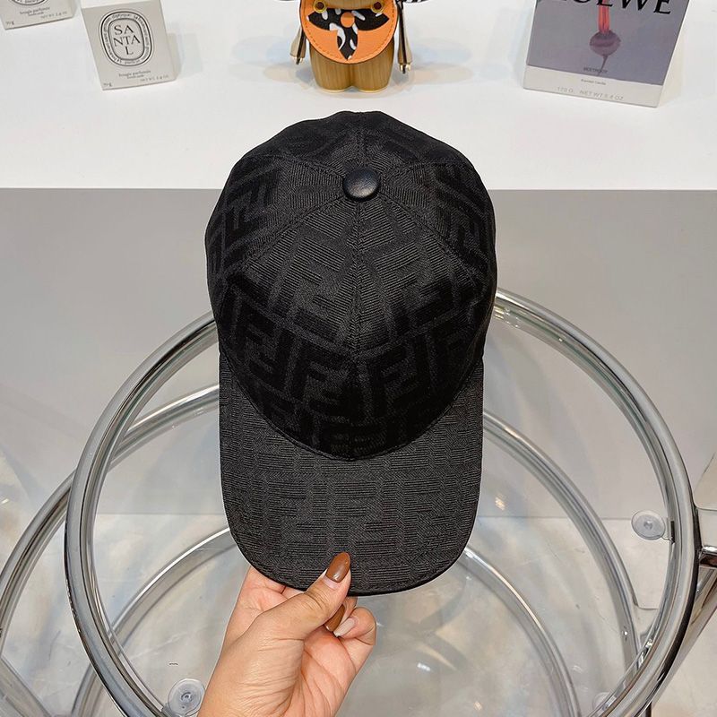 Affordable Fendi Baseball Cap In FF Motif Cotton Black