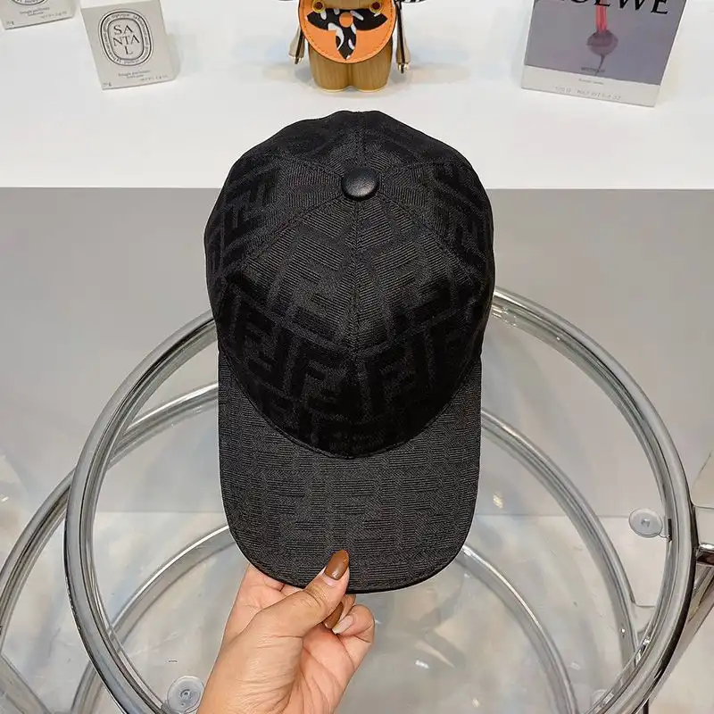 Affordable Fendi Baseball Cap In FF Motif Cotton Black HOT SALE