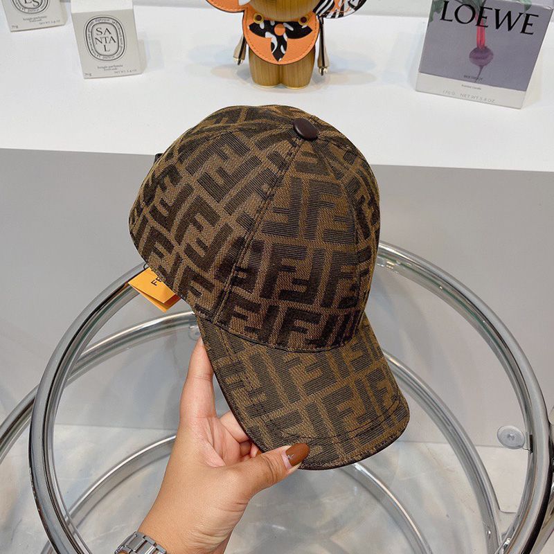 Affordable Fendi Baseball Cap In FF Motif Cotton Brown