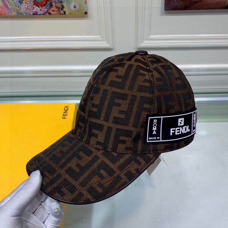 Affordable Fendi Baseball Cap In FF Motif Cotton with Patch Brown Black