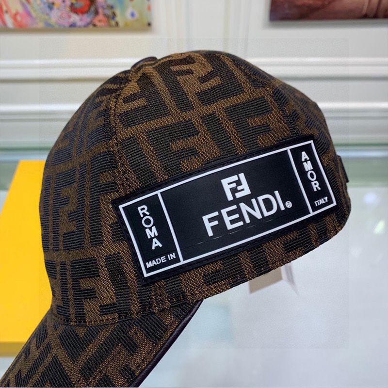 Affordable Fendi Baseball Cap In FF Motif Cotton with Patch Brown Black