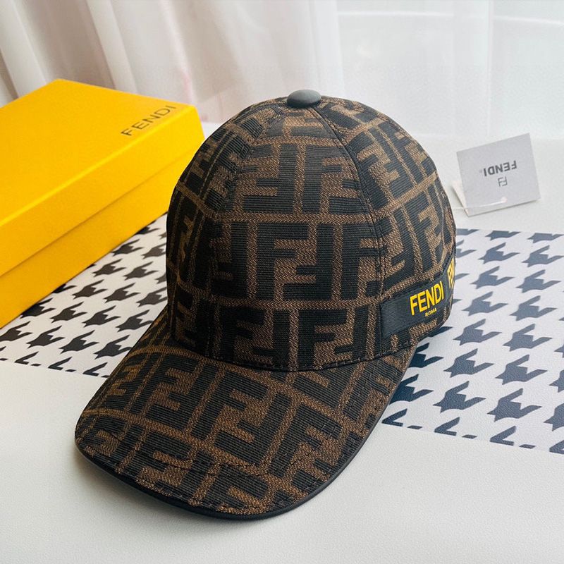 Affordable Fendi Baseball Cap In FF Motif Cotton with Patch Brown Gold