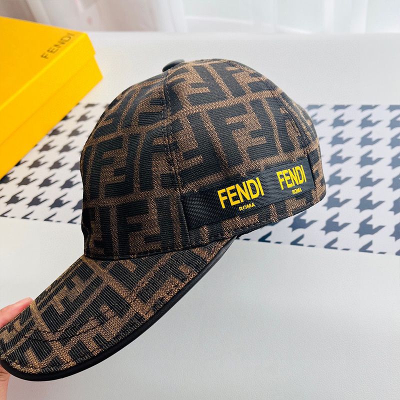 Affordable Fendi Baseball Cap In FF Motif Cotton with Patch Brown Gold