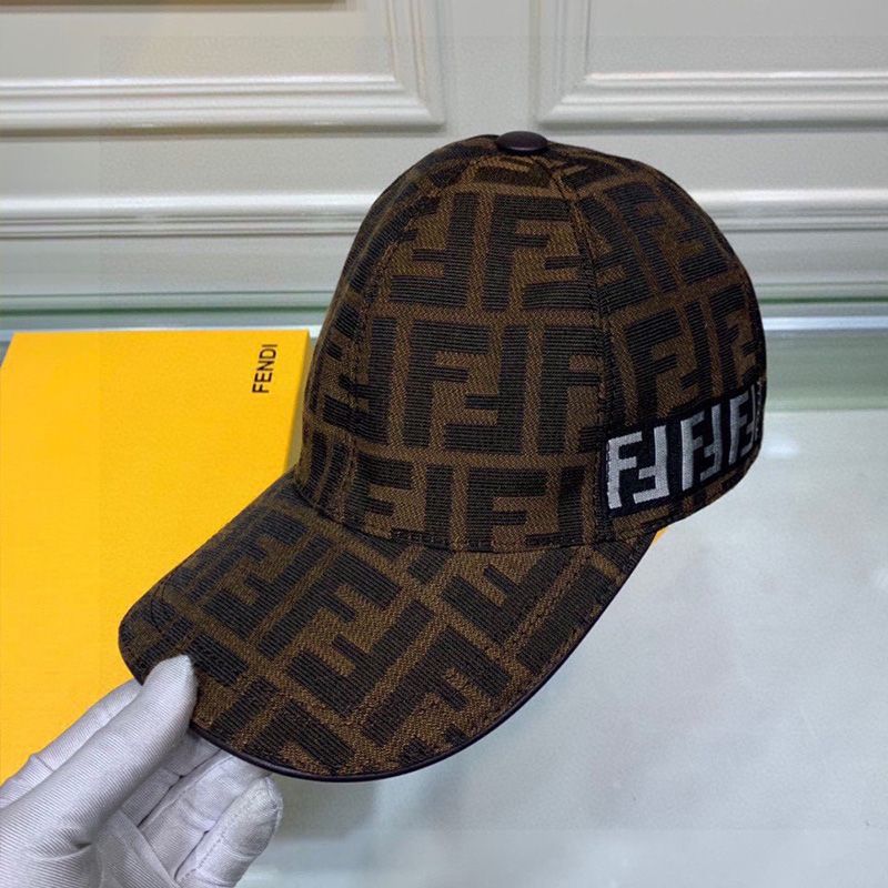 Affordable Fendi Baseball Cap In FF Motif Cotton with Patch Brown White