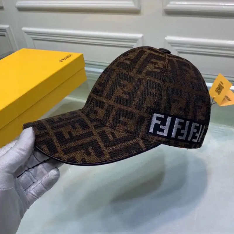 Affordable Fendi Baseball Cap In FF Motif Cotton with Patch Brown White