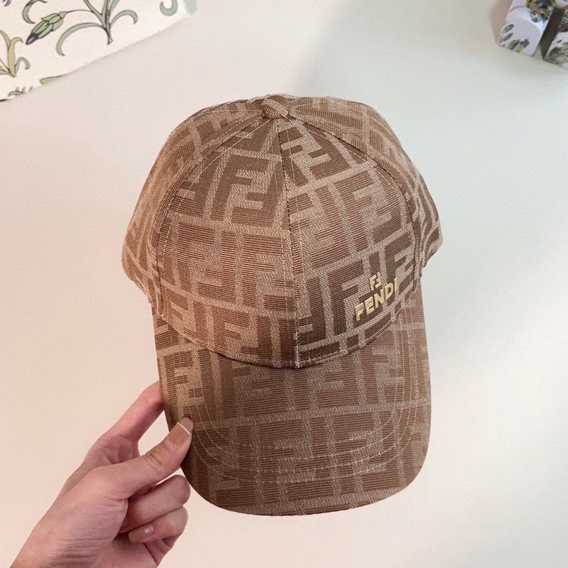 Affordable Fendi Baseball Cap In FF Motif Cotton with FF Fendi Hardware Apricot