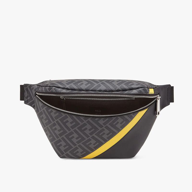 Affordable Fendi Belt Bag In FF Motif Fabric Black Yellow