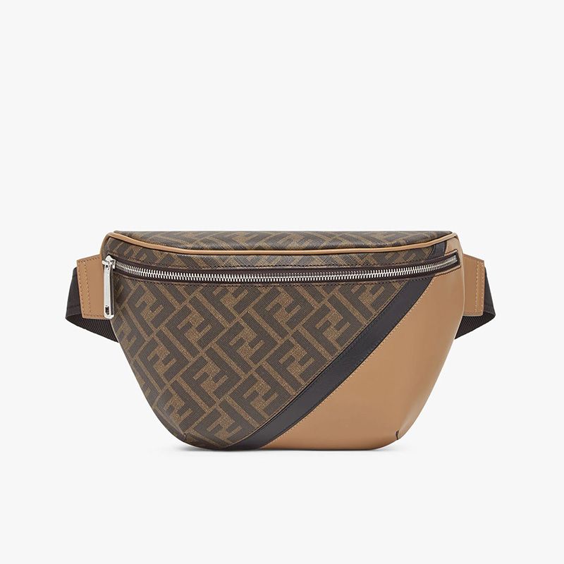 Affordable Fendi Belt Bag In FF Motif Fabric Brown Black