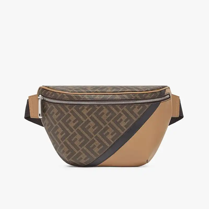 Fendi Belt Bag In FF Motif Fabric Brown Black