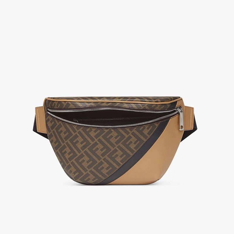 Affordable Fendi Belt Bag In FF Motif Fabric Brown Black