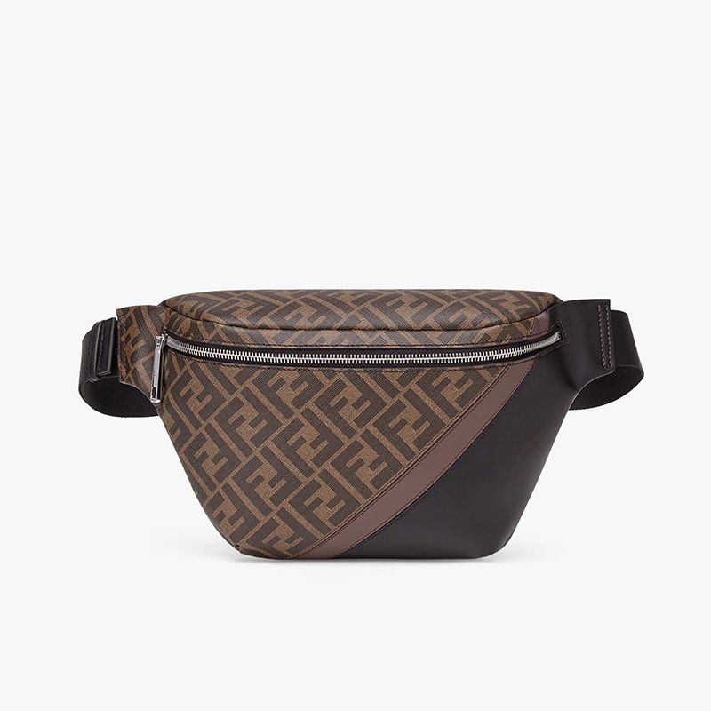 Affordable Fendi Belt Bag In FF Motif Fabric Brown Coffee