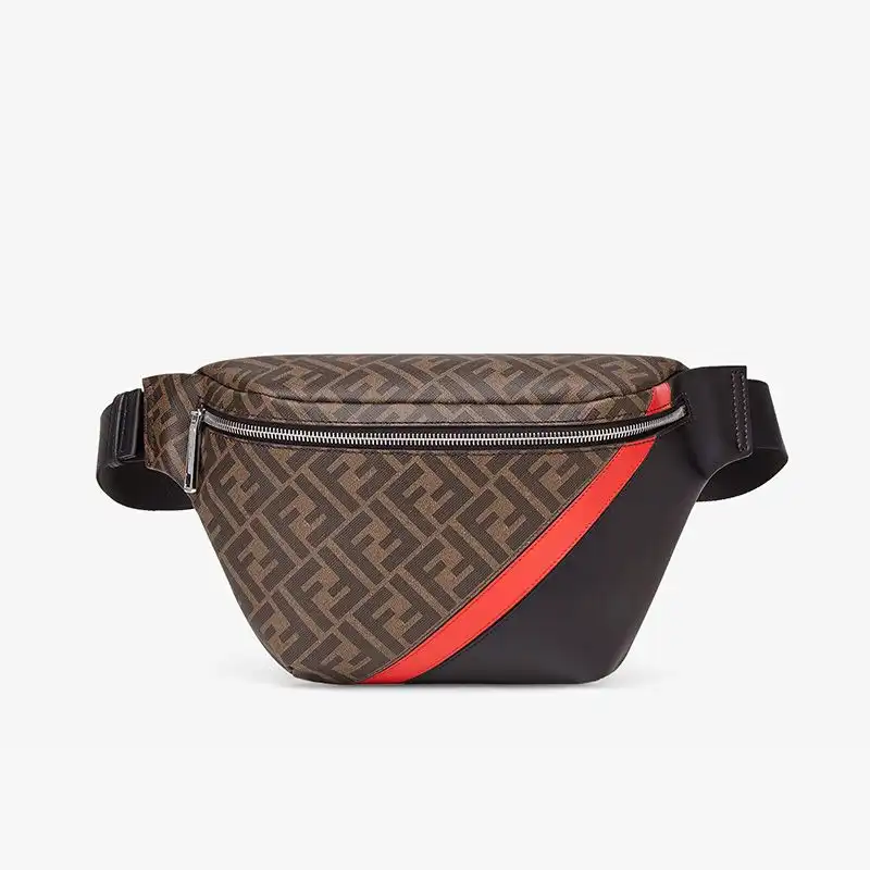 Affordable Fendi Belt Bag In FF Motif Fabric Brown Red