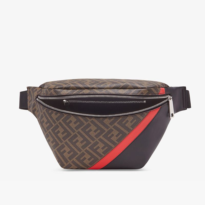 Affordable Fendi Belt Bag In FF Motif Fabric Brown Red