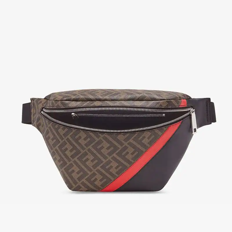 Cheap Affordable Fendi Belt Bag In FF Motif Fabric Brown Red