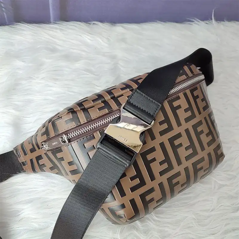 Affordable Fendi Belt Bag In FF Motif Nappa Leather Brown