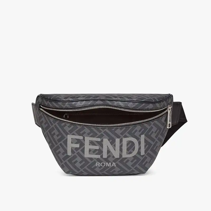 Cheap Affordable Fendi Belt Bag In ROMA Logo FF Motif Fabric Black