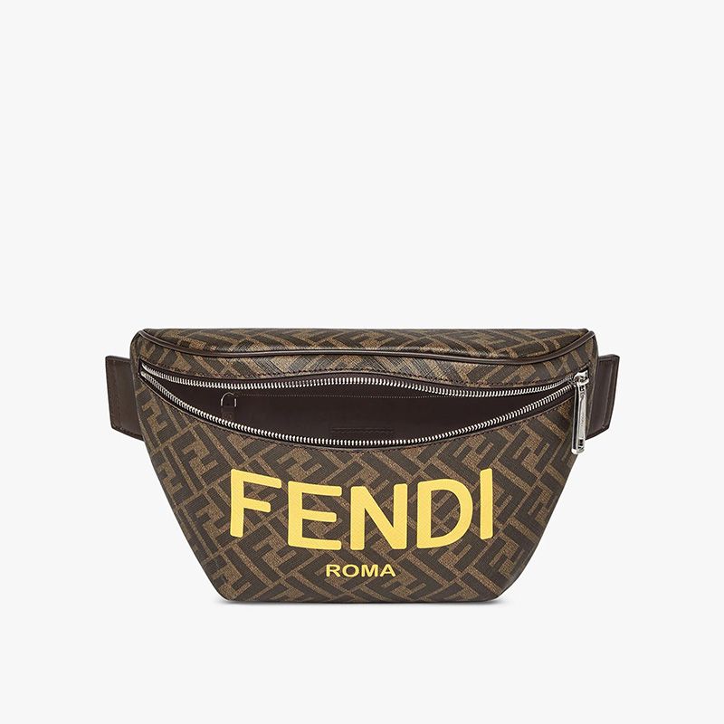 Affordable Fendi Belt Bag In ROMA Logo FF Motif Fabric Brown