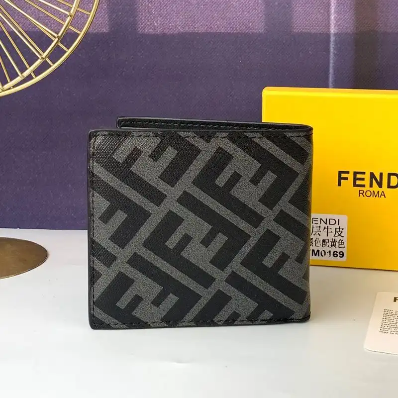 Affordable Fendi Bi-fold Wallet In FF Motif Fabric Black Yellow