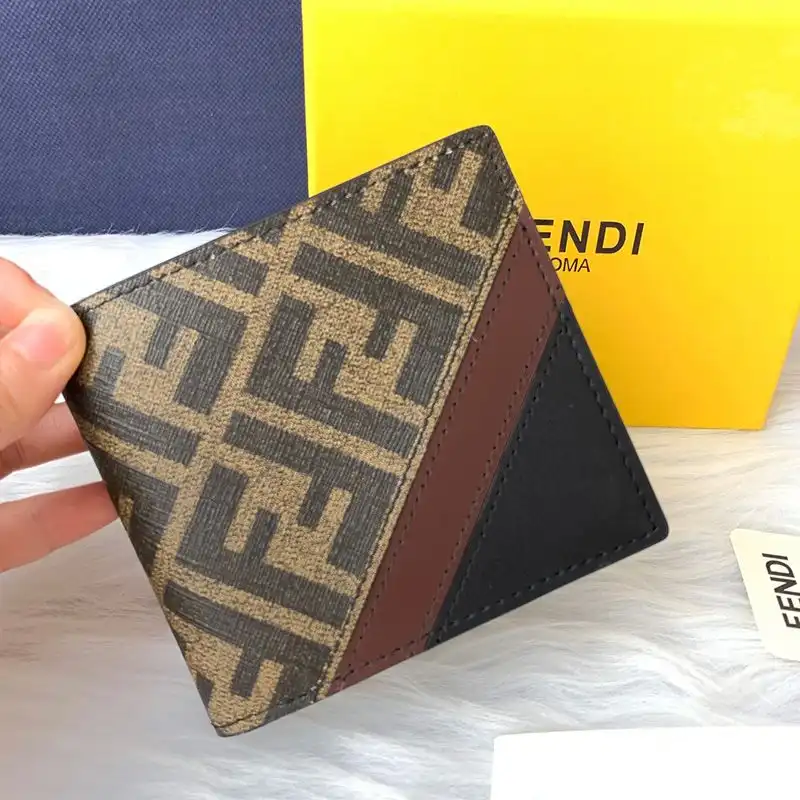 Affordable Fendi Bi-fold Wallet In FF Motif Fabric Brown Coffee