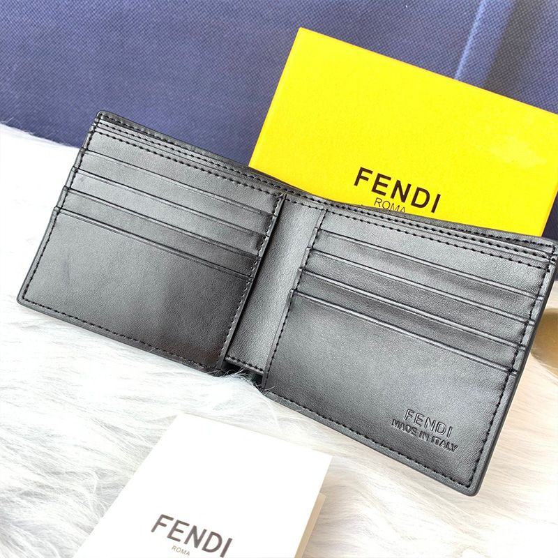 Affordable Fendi Bi-fold Wallet In FF Motif Fabric Brown Coffee