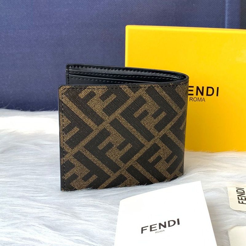 Affordable Fendi Bi-fold Wallet In FF Motif Fabric Brown Red