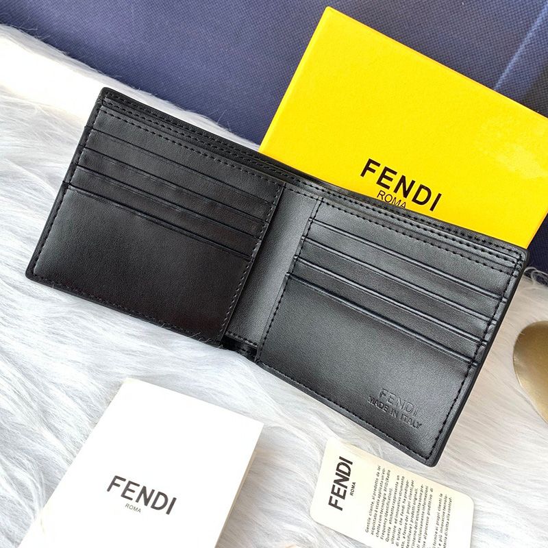 Affordable Fendi Bi-fold Wallet In FF Motif Fabric Brown Red