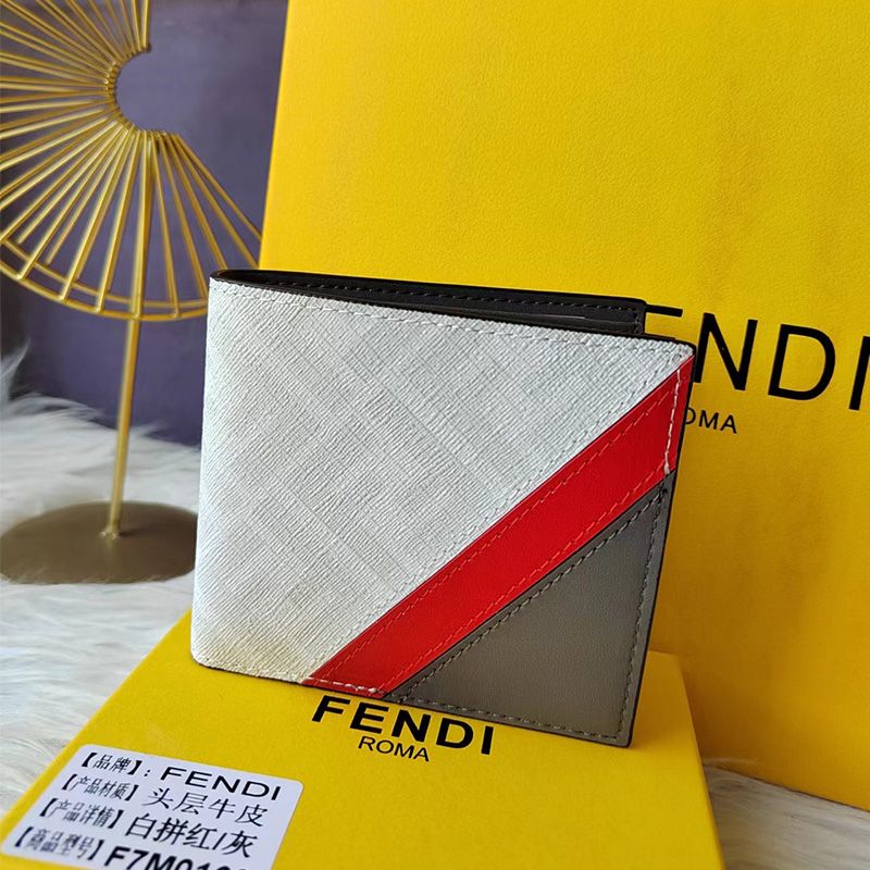 Affordable Fendi Bi-fold Wallet In FF Motif Fabric White Red