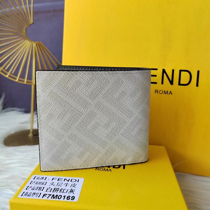 Affordable Fendi Bi-fold Wallet In FF Motif Fabric White Red