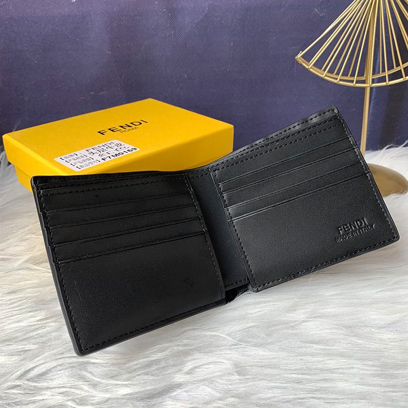 Affordable Fendi Bi-fold Wallet In FF Motif Nappa Leather Black