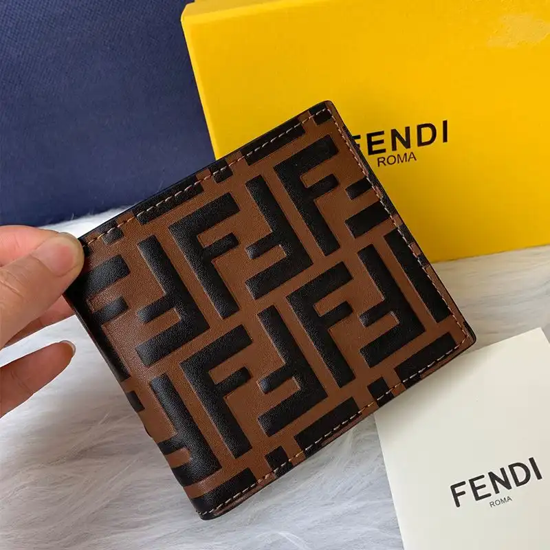 Affordable Fendi Bi-fold Wallet In FF Motif Nappa Leather Coffee