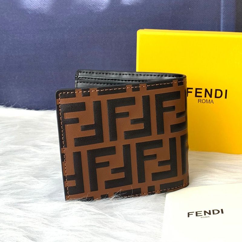 Affordable Fendi Bi-fold Wallet In FF Motif Nappa Leather Coffee