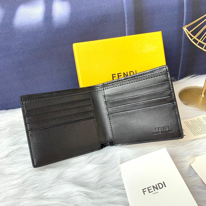 Affordable Fendi Bi-fold Wallet In FF Motif Nappa Leather Coffee