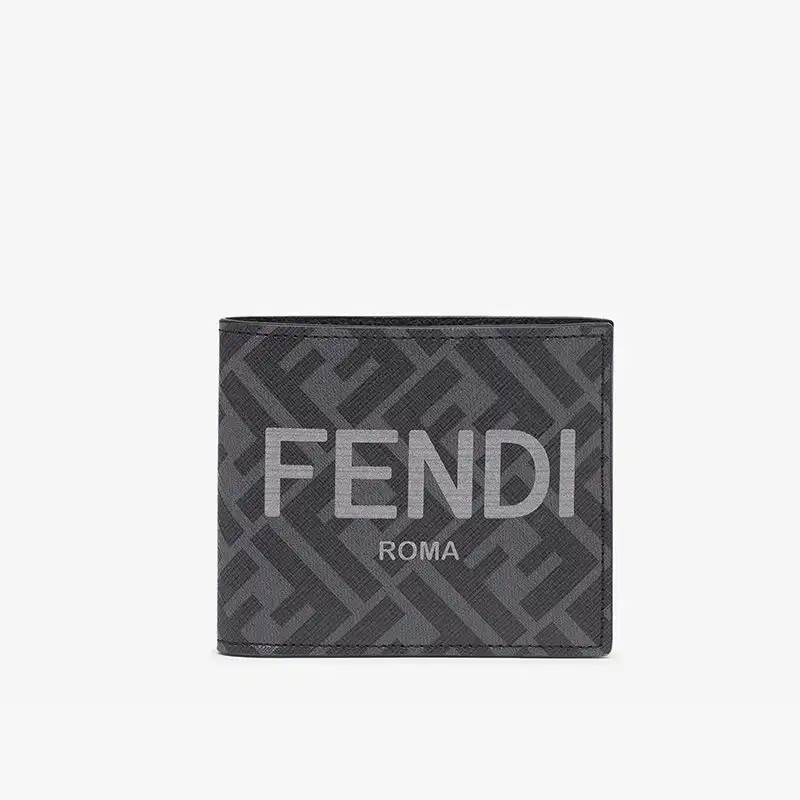 Affordable Fendi Bi-fold Wallet In ROMA Logo FF Motif Fabric Black