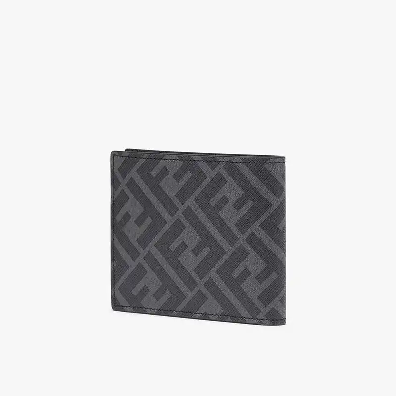 Affordable Fendi Bi-fold Wallet In ROMA Logo FF Motif Fabric Black