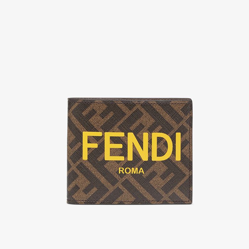 Affordable Fendi Bi-fold Wallet In ROMA Logo FF Motif Fabric Brown