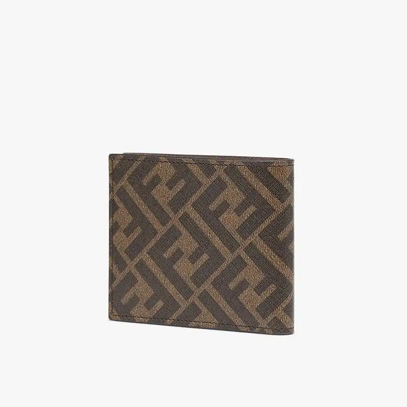 Affordable Fendi Bi-fold Wallet In ROMA Logo FF Motif Fabric Brown