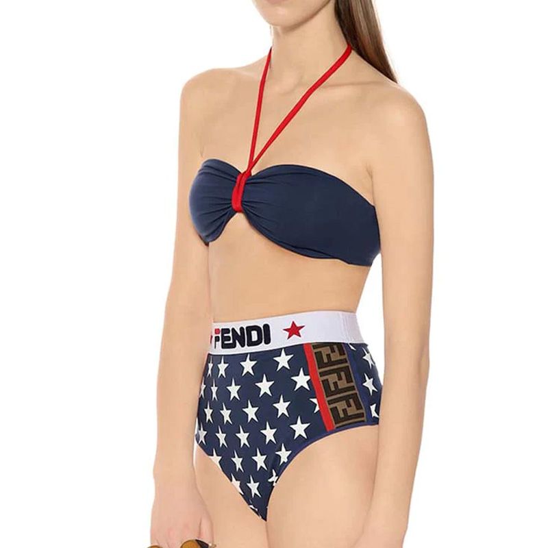 Affordable Fendi Bikini Set Women Fila Logo Motif Lycra Blue White