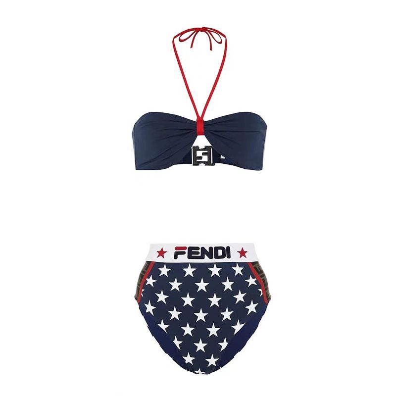 Affordable Fendi Bikini Set Women Fila Logo Motif Lycra Blue White