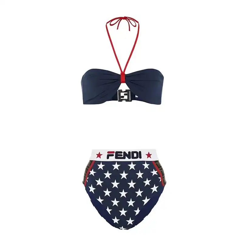 Cheap Fendi Bikini Set Women Fila Logo Motif Lycra Blue White