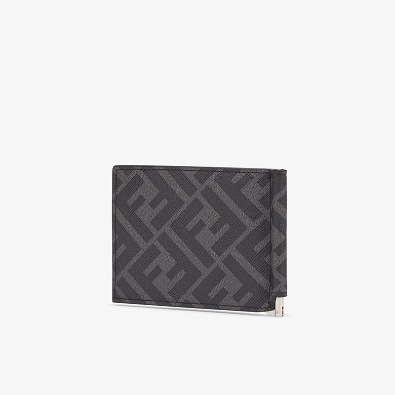 Affordable Fendi Bill Clip In FF Motif Fabric Black Yellow