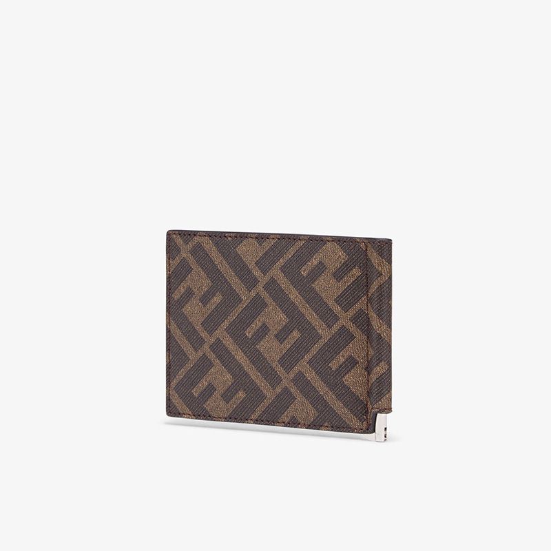 Affordable Fendi Bill Clip In FF Motif Fabric Brown Red