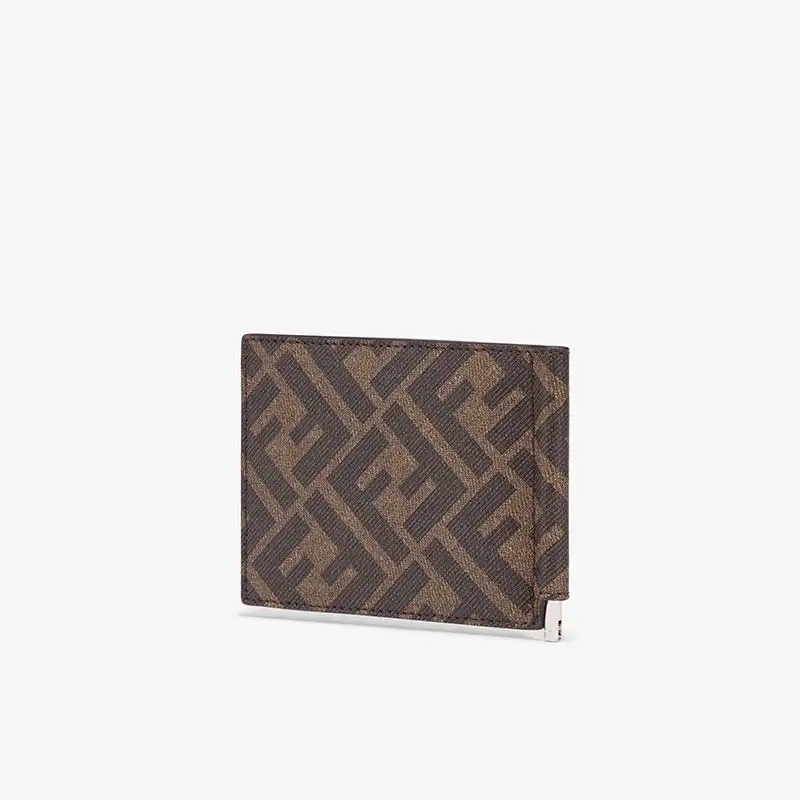 Cheap Fendi Bill Clip In FF Motif Fabric Brown Red