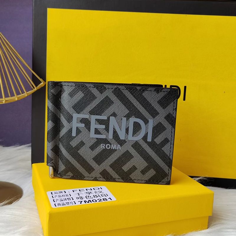 Affordable Fendi Bill Clip In ROMA Logo FF Motif Fabric Black