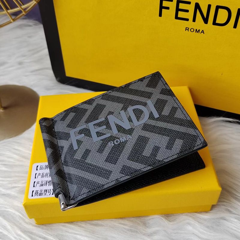 Affordable Fendi Bill Clip In ROMA Logo FF Motif Fabric Black