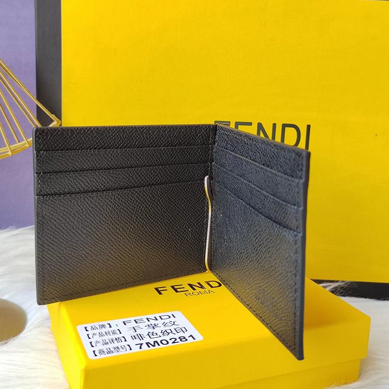 Affordable Fendi Bill Clip In ROMA Logo FF Motif Fabric Black