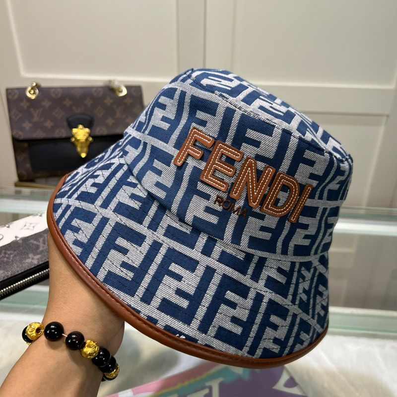 Affordable Fendi Bucket Hat In Fendi Roma FF Motif Canvas Navy Blue