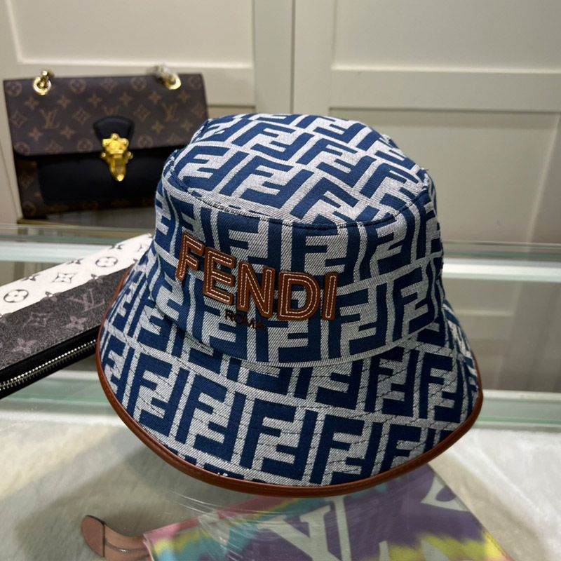 Affordable Fendi Bucket Hat In Fendi Roma FF Motif Canvas Navy Blue