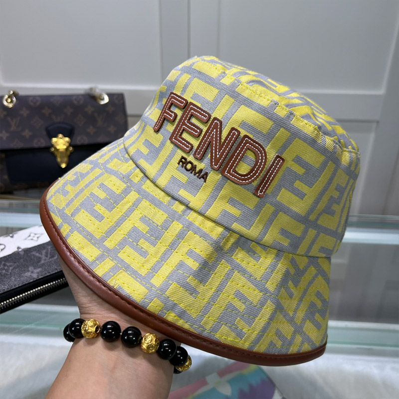 Affordable Fendi Bucket Hat In Fendi Roma FF Motif Canvas Yellow