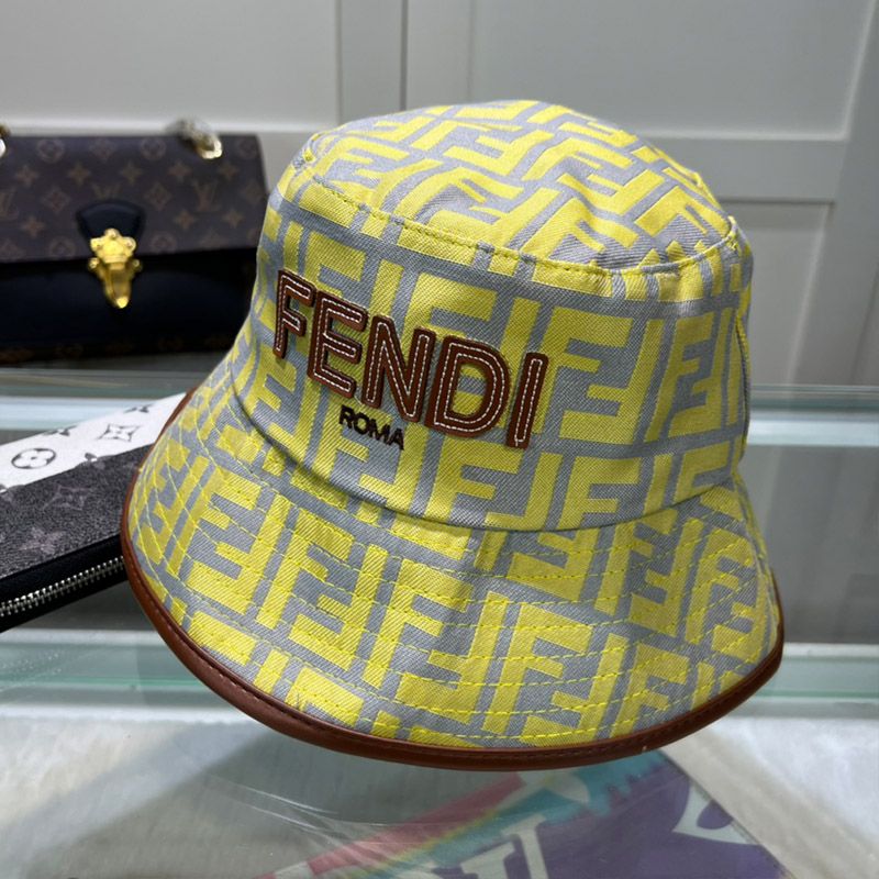 Affordable Fendi Bucket Hat In Fendi Roma FF Motif Canvas Yellow